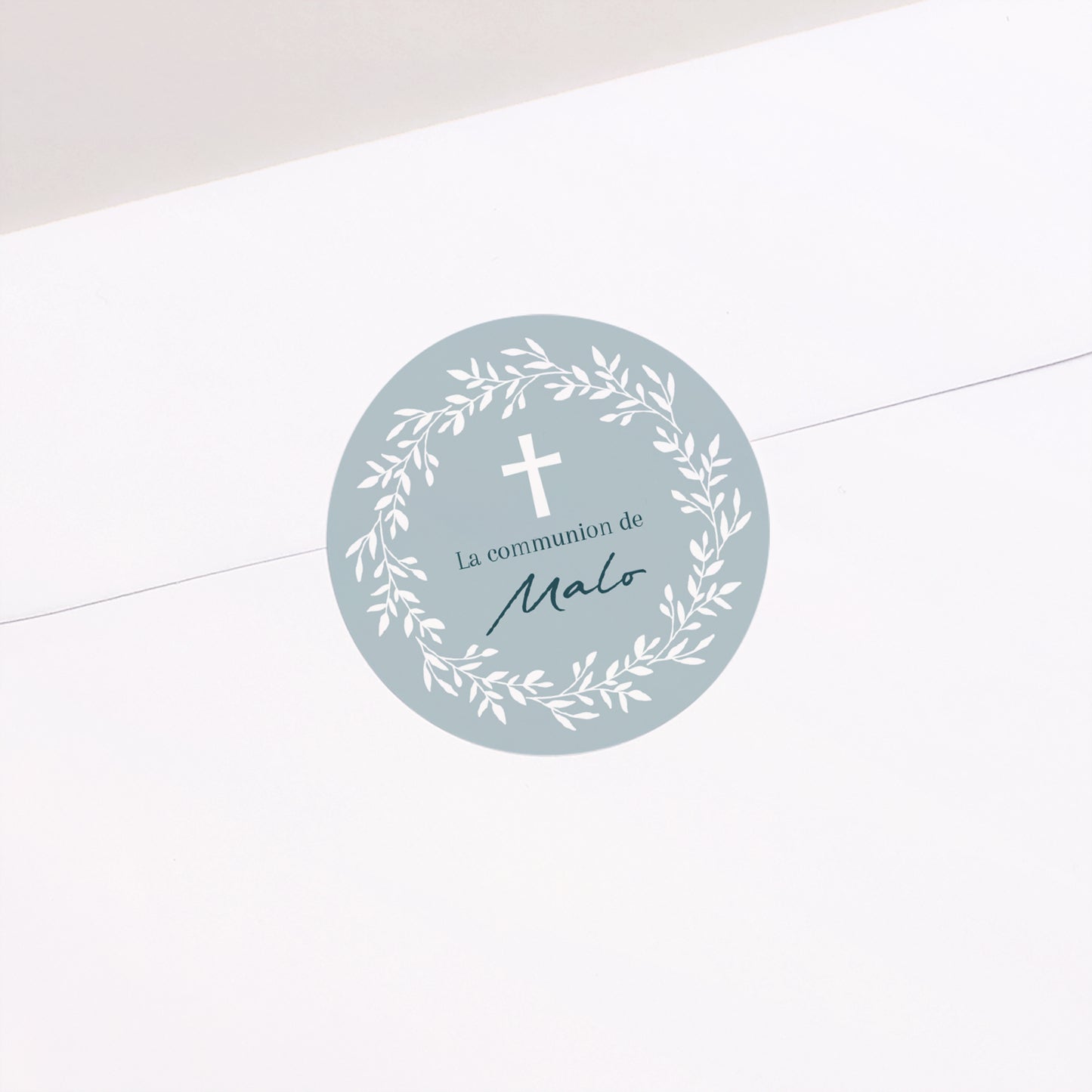 Sticker Communion Rond Bénédiction Dorée bleue photo N° 1