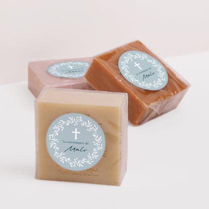 Sticker Communion Rond Bénédiction Dorée bleue photo N° 2