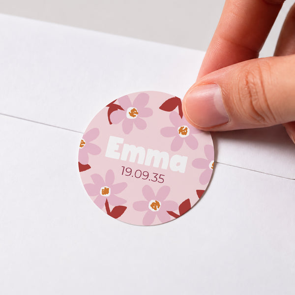 Sticker Naissance Rond Pink Bloom photo