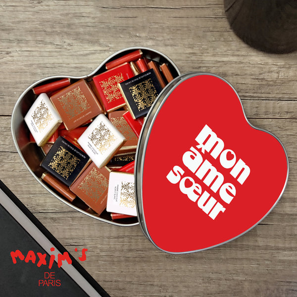 Boite métallique coeur, garnie de chocolats Âmes sœurs photo