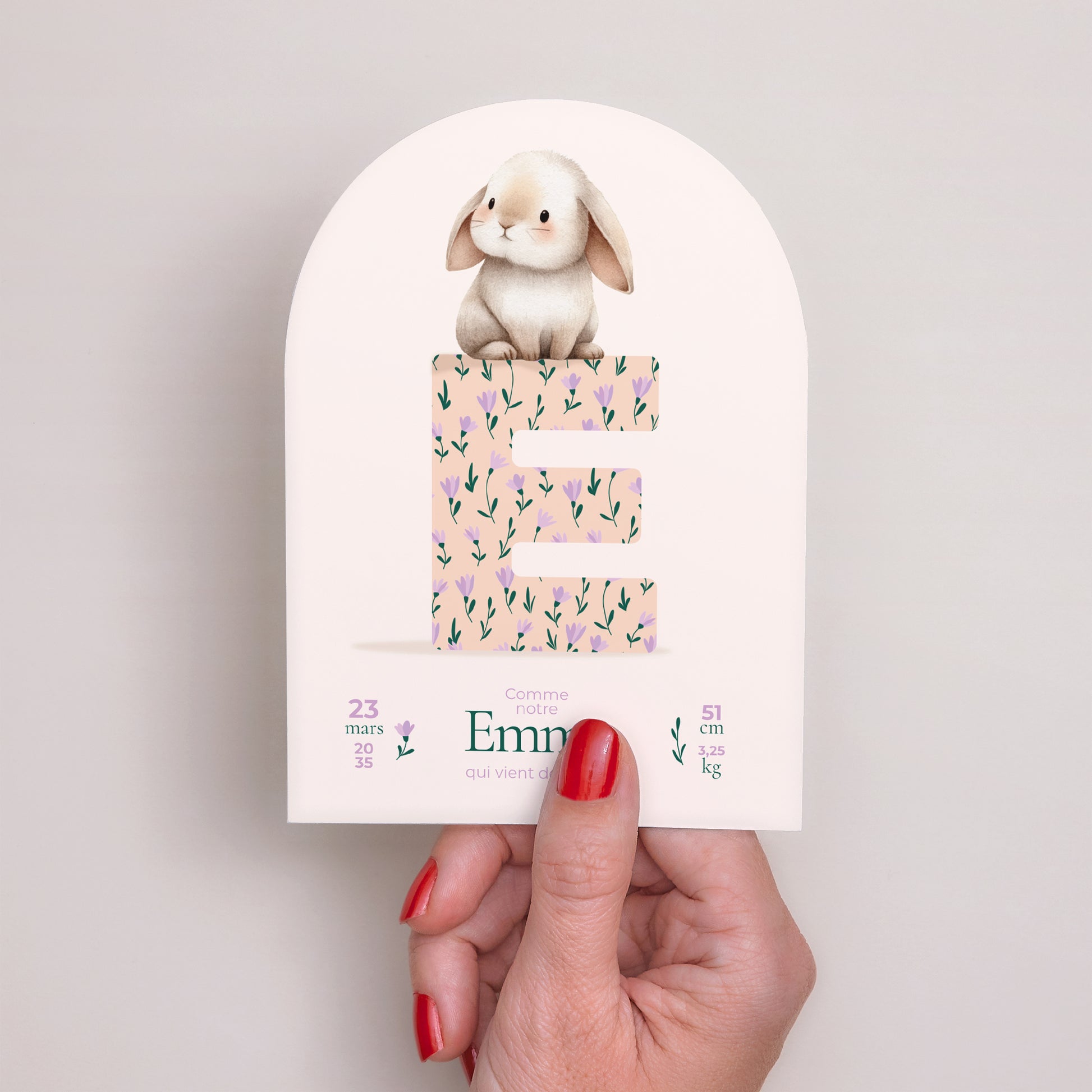 Faire-part Naissance Petite arche Lapin et monogramme fleuri photo N° 2