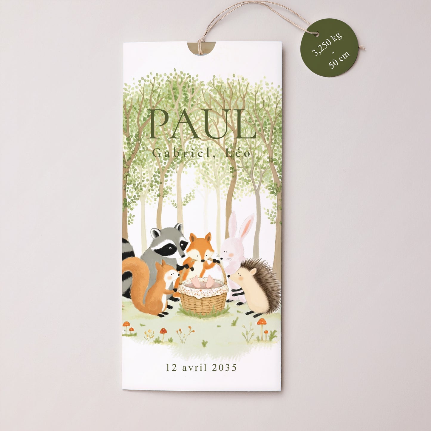 Faire-part Naissance Pochette portrait 2 cartes, étiquette Bienvenue dans la Clairière photo N° 1