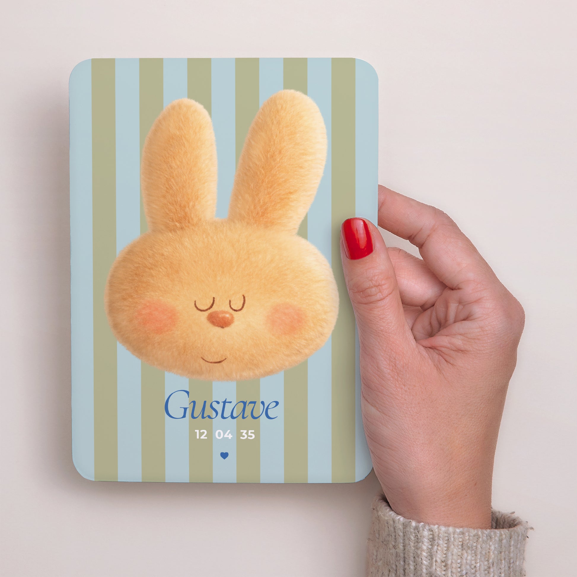 Faire-part Naissance Portrait, bords arrondis Doudou lapin rêveur photo N° 2