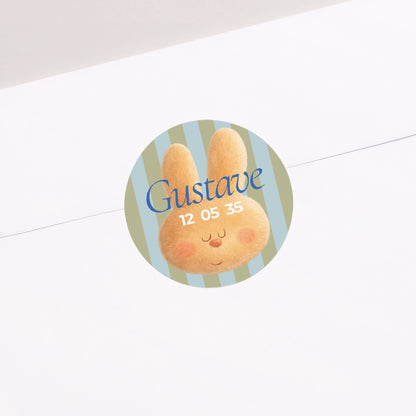 Sticker Naissance Rond Doudou lapin rêveur photo N° 1