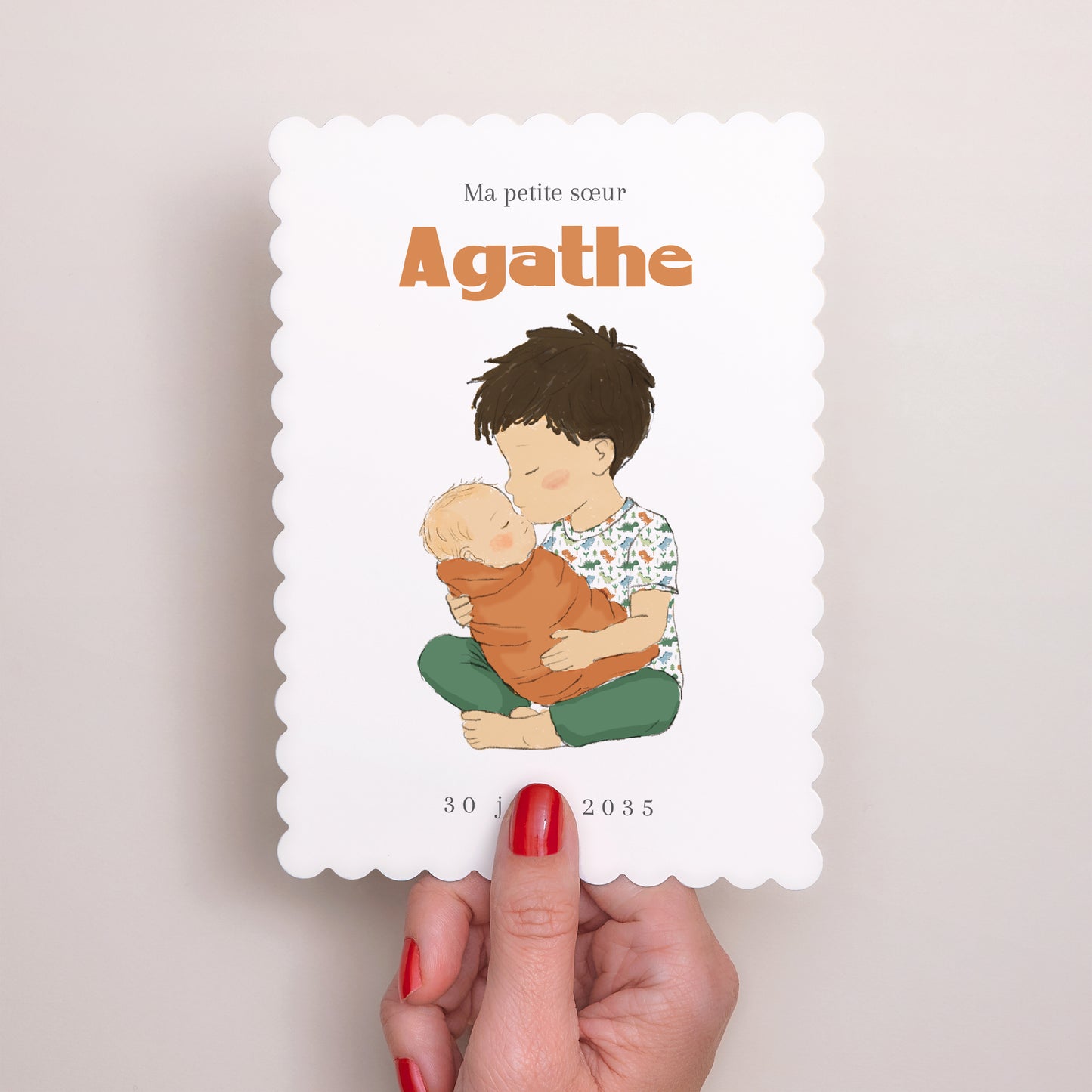 Faire-part Naissance Portrait, bords biscuit Mon héros, mon frère photo N° 2