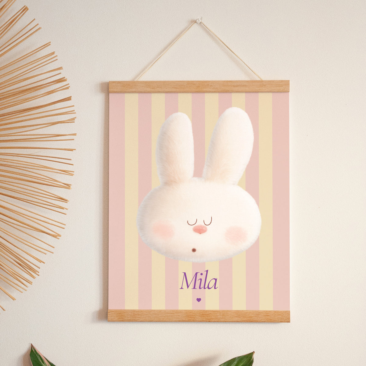 Affiche Naissance Portrait 30 x 40 cm Doudou lapin rayures photo N° 1