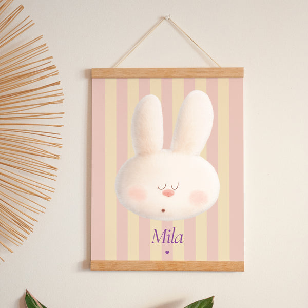 Affiche Naissance Portrait 30 x 40 cm Doudou lapin rayures photo