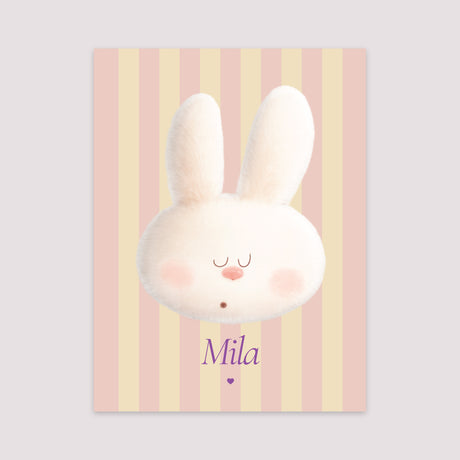 Affiche Naissance Portrait 30 x 40 cm Doudou lapin rayures