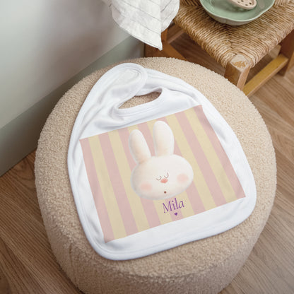 Bavoir Naissance Tissu Doudou lapin rayures photo N° 1