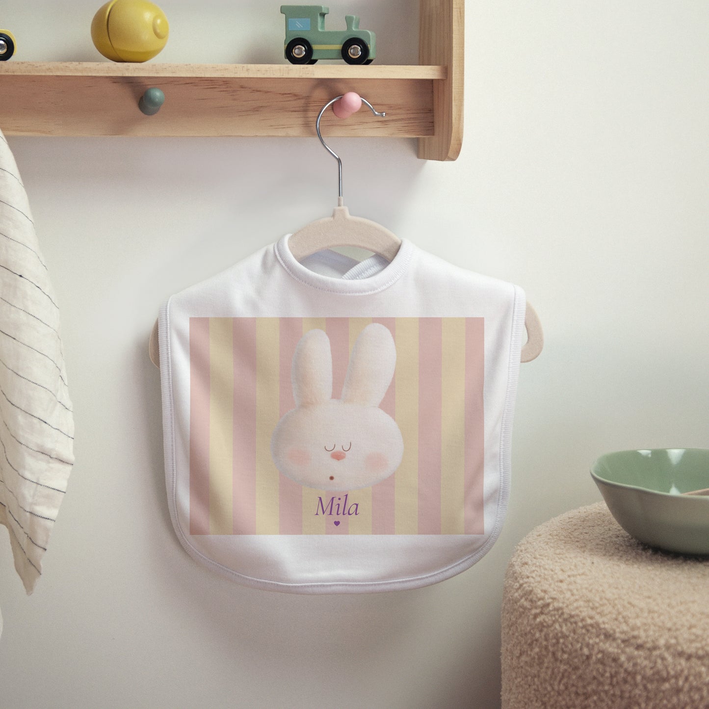 Bavoir Naissance Tissu Doudou lapin rayures photo N° 2