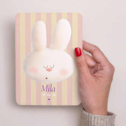 Faire-part Naissance Portrait, bords arrondis Doudou lapin rayures photo N° 2