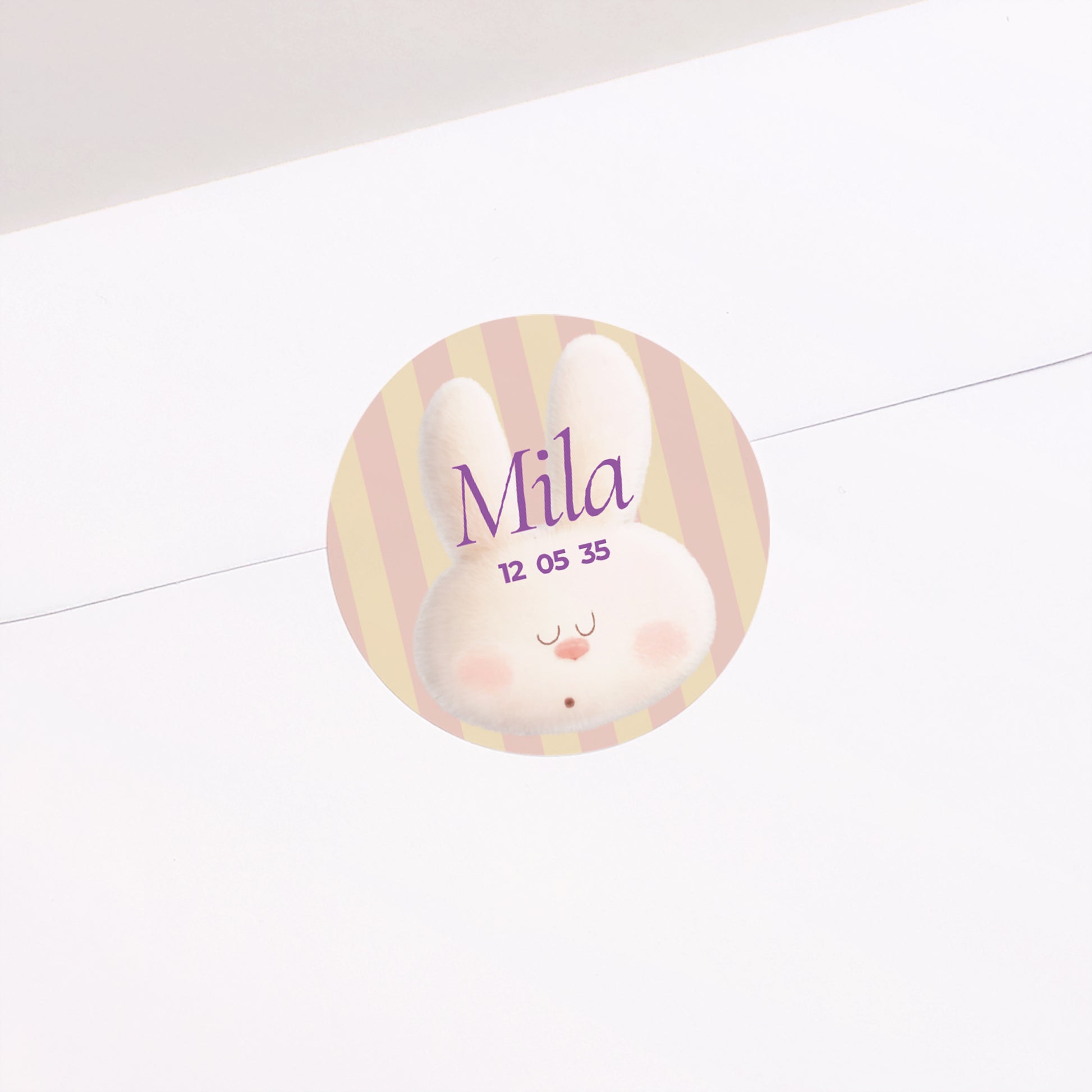 Sticker Naissance Rond Doudou lapin rayures photo N° 1
