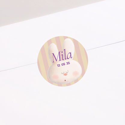 Sticker Naissance Rond Doudou lapin rayures photo N° 1