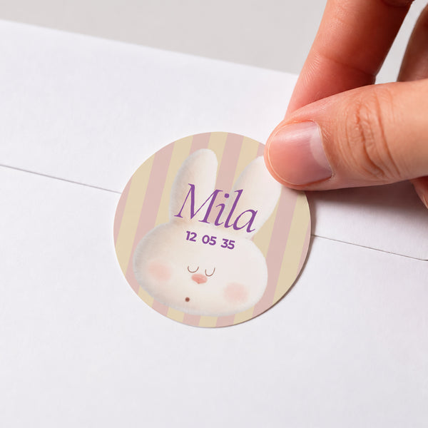 Sticker Naissance Rond Doudou lapin rayures photo