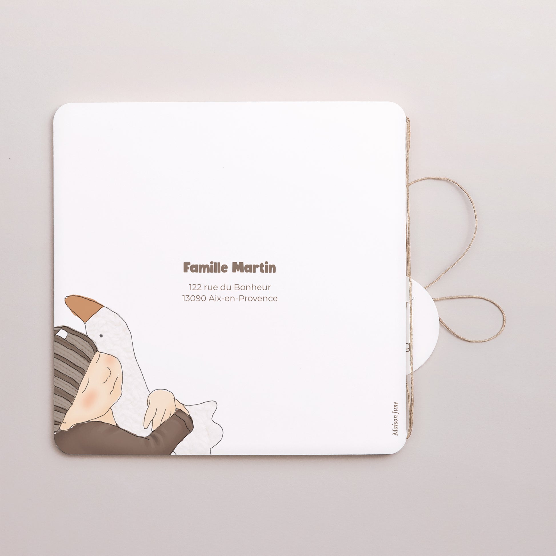 Faire-part Naissance Carré double volet, coins arrondis, étiquette ronde Plume de douceur II photo N° 3