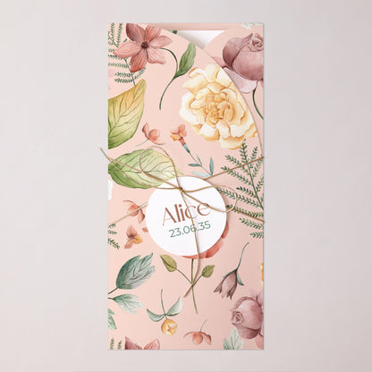 Faire-part Naissance Pochette, 2 cartes, étiquette ronde Rosée de Printemps photo N° 1