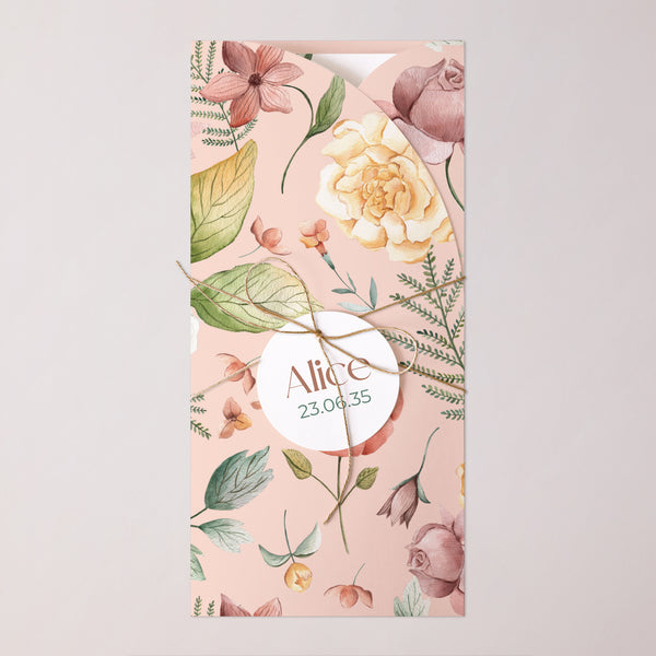 Faire-part Naissance Pochette, 2 cartes, étiquette ronde Rosée de Printemps photo