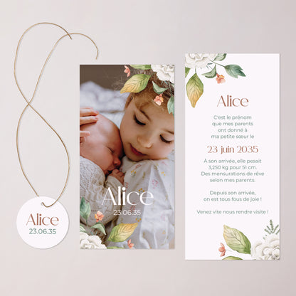 Faire-part Naissance Pochette, 2 cartes, étiquette ronde Rosée de Printemps photo N° 3
