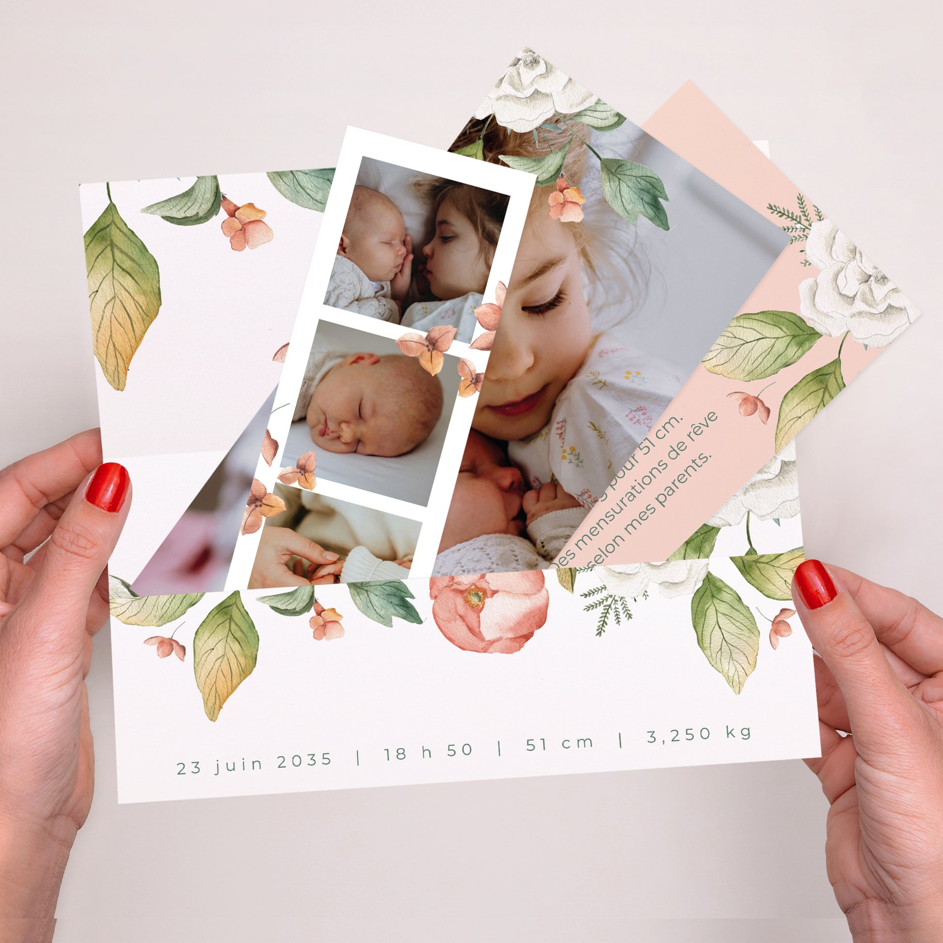 Faire-part Naissance pochette rectangle, 2 cartes Rosée de Printemps photo N° 2
