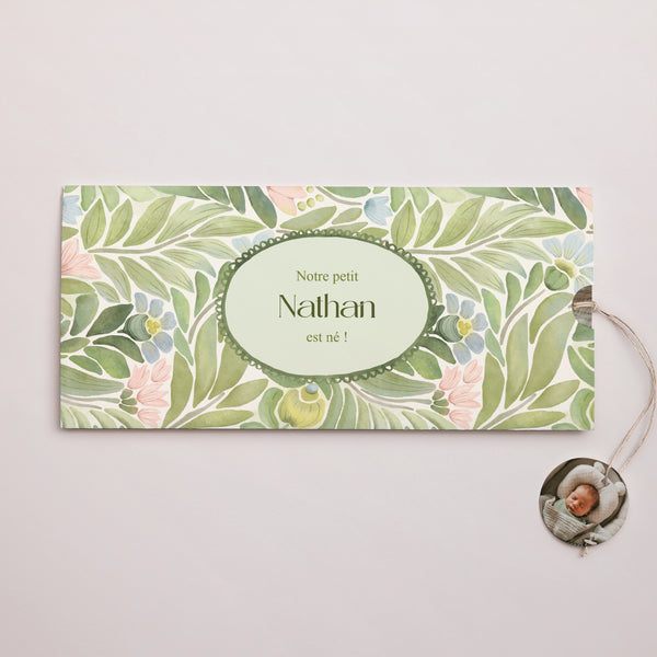 Faire-part Naissance Pochette 2 cartes, étiquette Au Jardin des Rêves photo