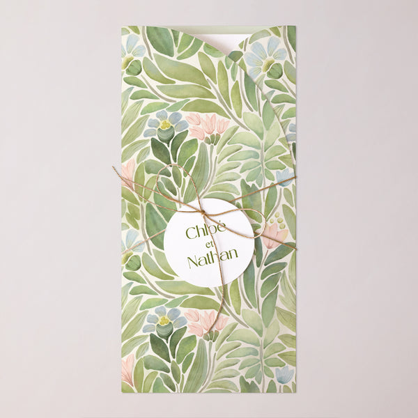 Faire-part Mariage Pochette, 2 cartes, étiquette ronde Le Jardin des Promesses photo