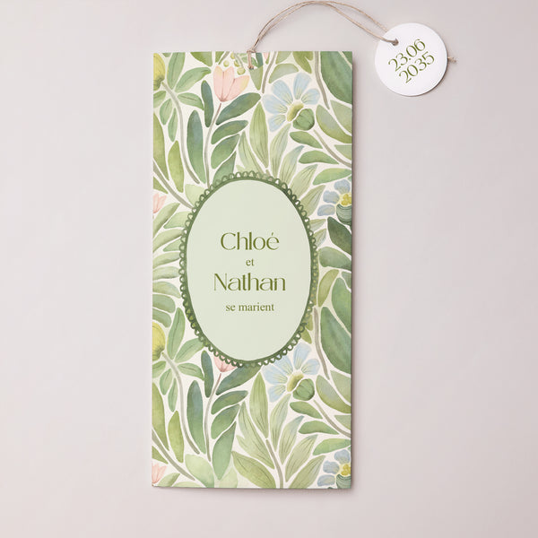 Faire-part Mariage Pochette portrait 2 cartes, étiquette Le Jardin des Promesses photo