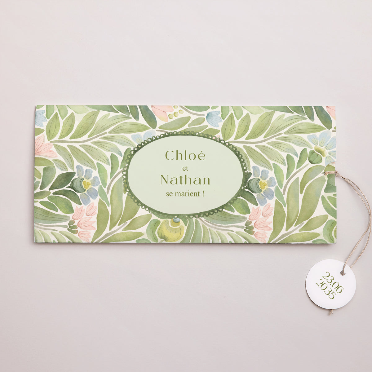 Faire-part Mariage Pochette 2 cartes, étiquette Le Jardin des Promesses photo