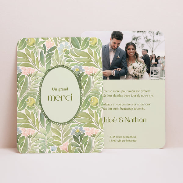 Remerciements Mariage Portrait, bords arrondis Le Jardin des Promesses photo