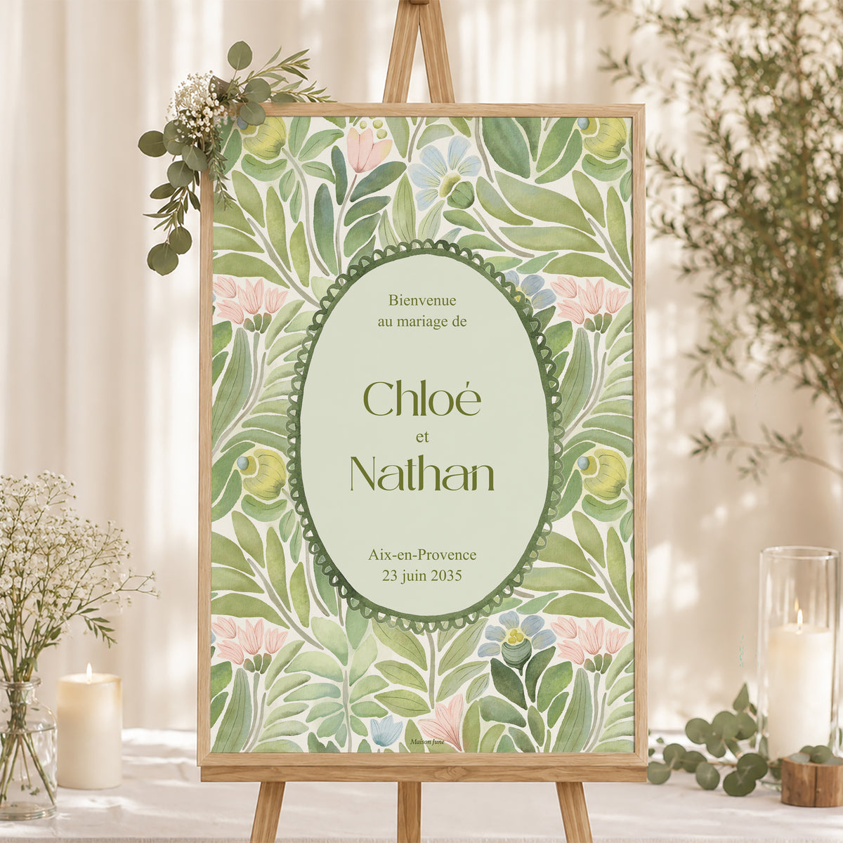 Panneau bienvenue Mariage Portrait 60 x 90 cm Le Jardin des Promesses photo N° 1