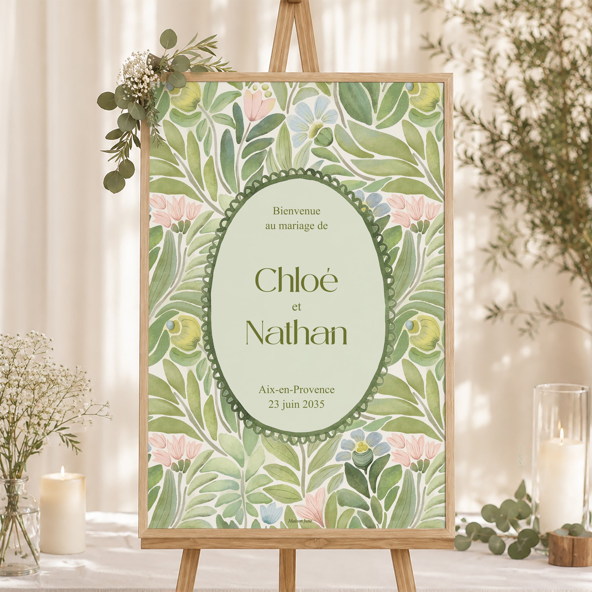 Panneau bienvenue Mariage Portrait 60 x 90 cm Le Jardin des Promesses photo N° 1