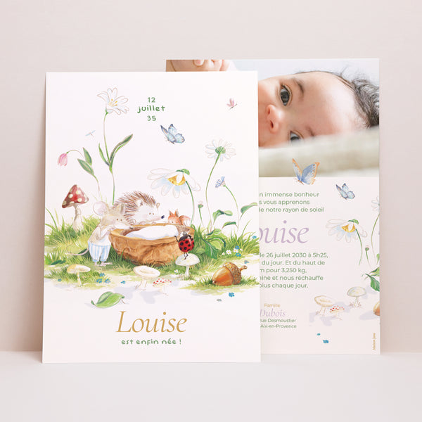 Faire-part Naissance Grand format rectangle La merveille du sous-bois photo