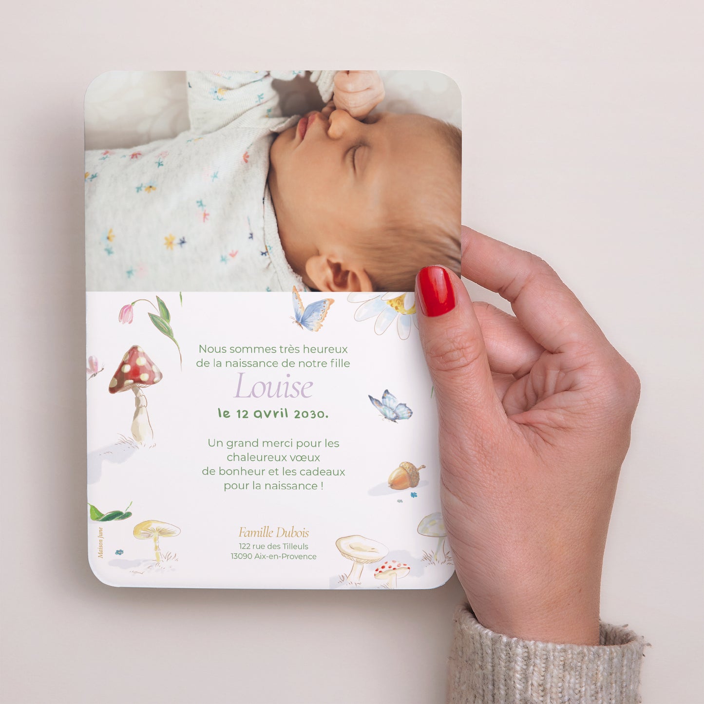 Faire-part Naissance Portrait, bords arrondis La merveille du sous-bois photo N° 3
