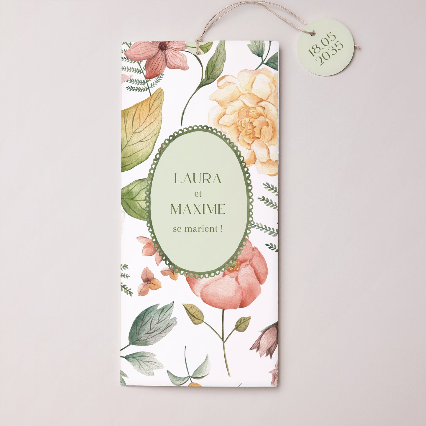 Faire-part Mariage Pochette portrait 2 cartes, étiquette Jardin d'amour photo N° 1