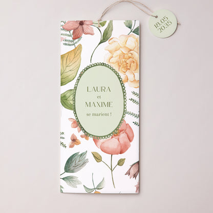 Faire-part Mariage Pochette portrait 2 cartes, étiquette Jardin d'amour photo N° 1