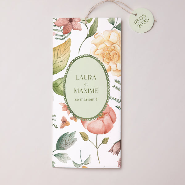 Faire-part Mariage Pochette portrait 2 cartes, étiquette Jardin d'Amour photo