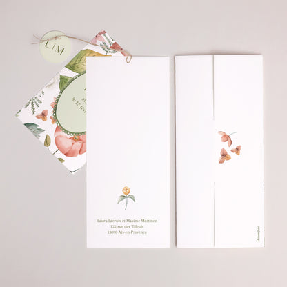 Faire-part Mariage Pochette portrait 2 cartes, étiquette Jardin d'amour photo N° 4