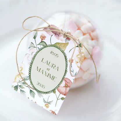 Boîte à dragées Mariage boule avec étiquette fanion Jardin d'amour photo N° 1