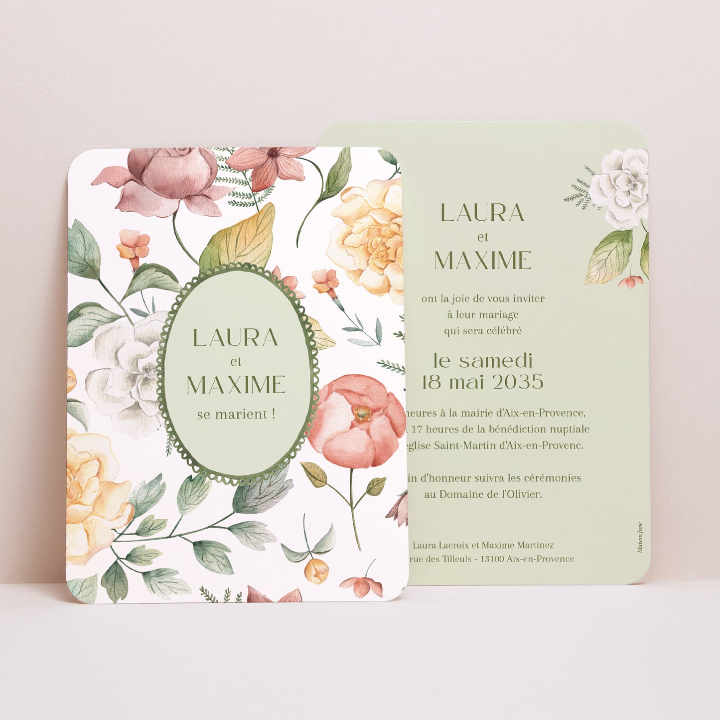 Faire-part Mariage Portrait, bords arrondis Jardin d'amour photo N° 1