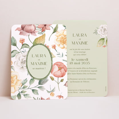 Faire-part Mariage Portrait, bords arrondis Jardin d'amour photo N° 1