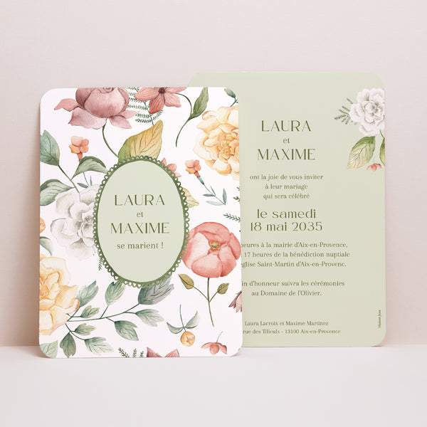 Faire-part Mariage Portrait, bords arrondis Jardin d'Amour photo