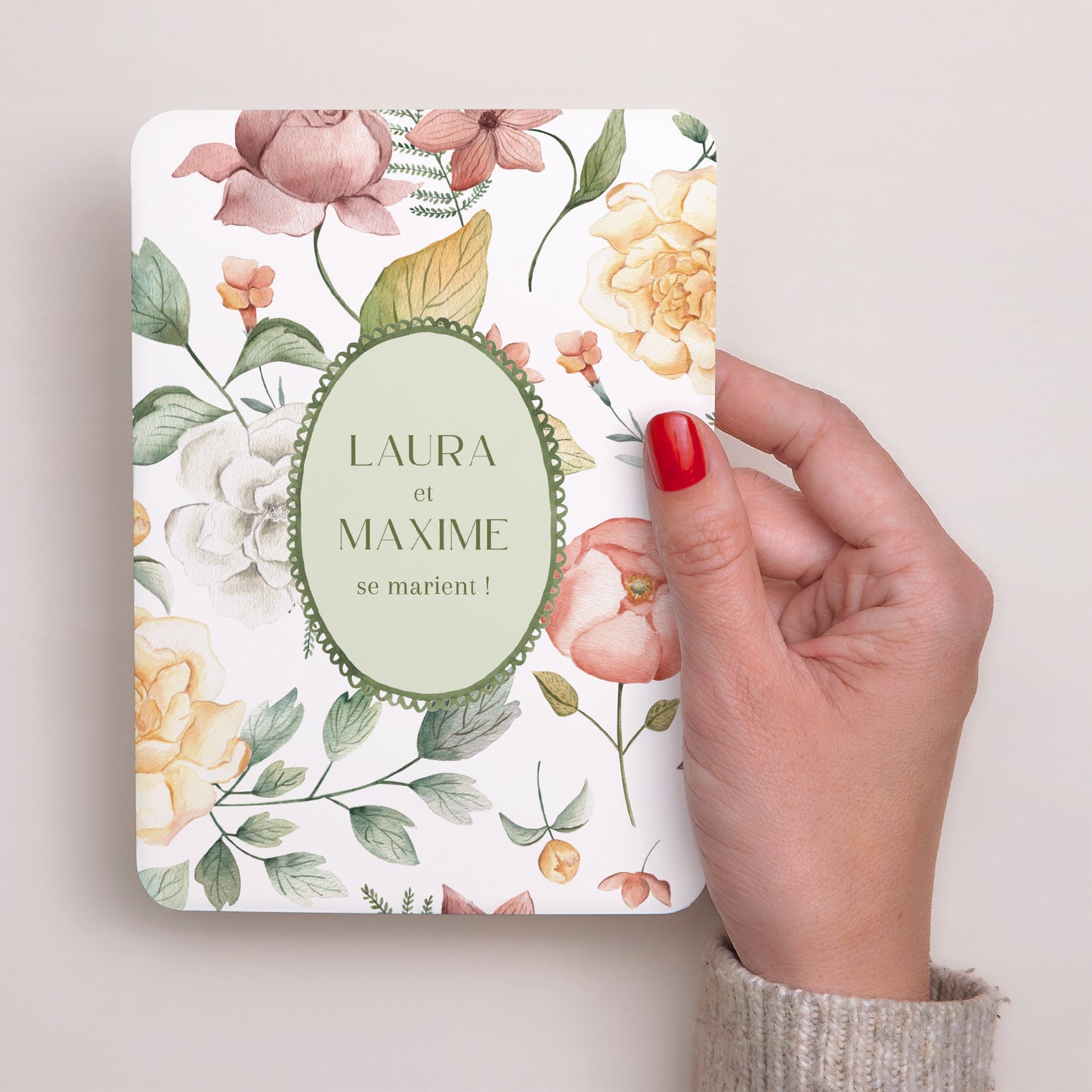 Faire-part Mariage Portrait, bords arrondis Jardin d'amour photo N° 2