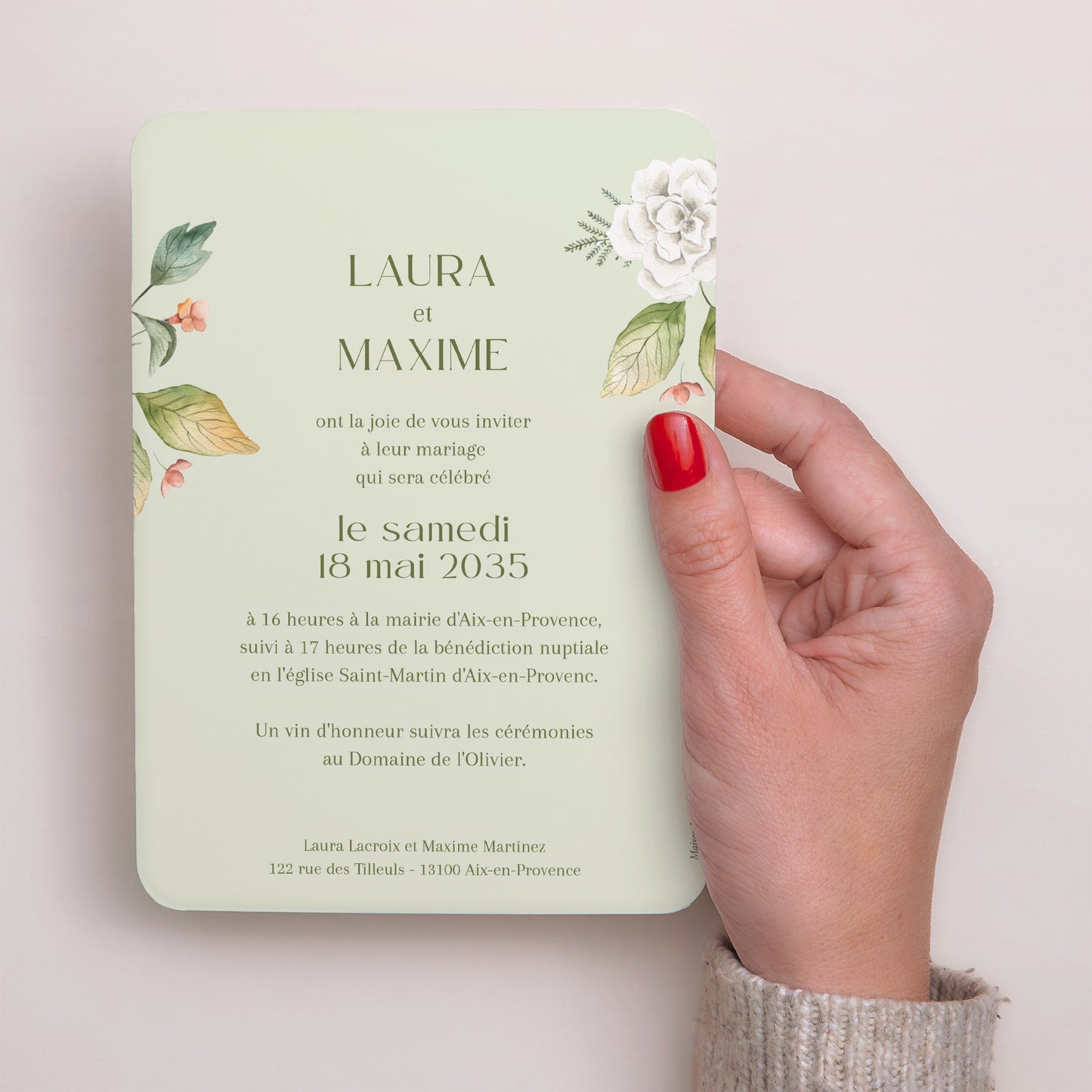 Faire-part Mariage Portrait, bords arrondis Jardin d'amour photo N° 3