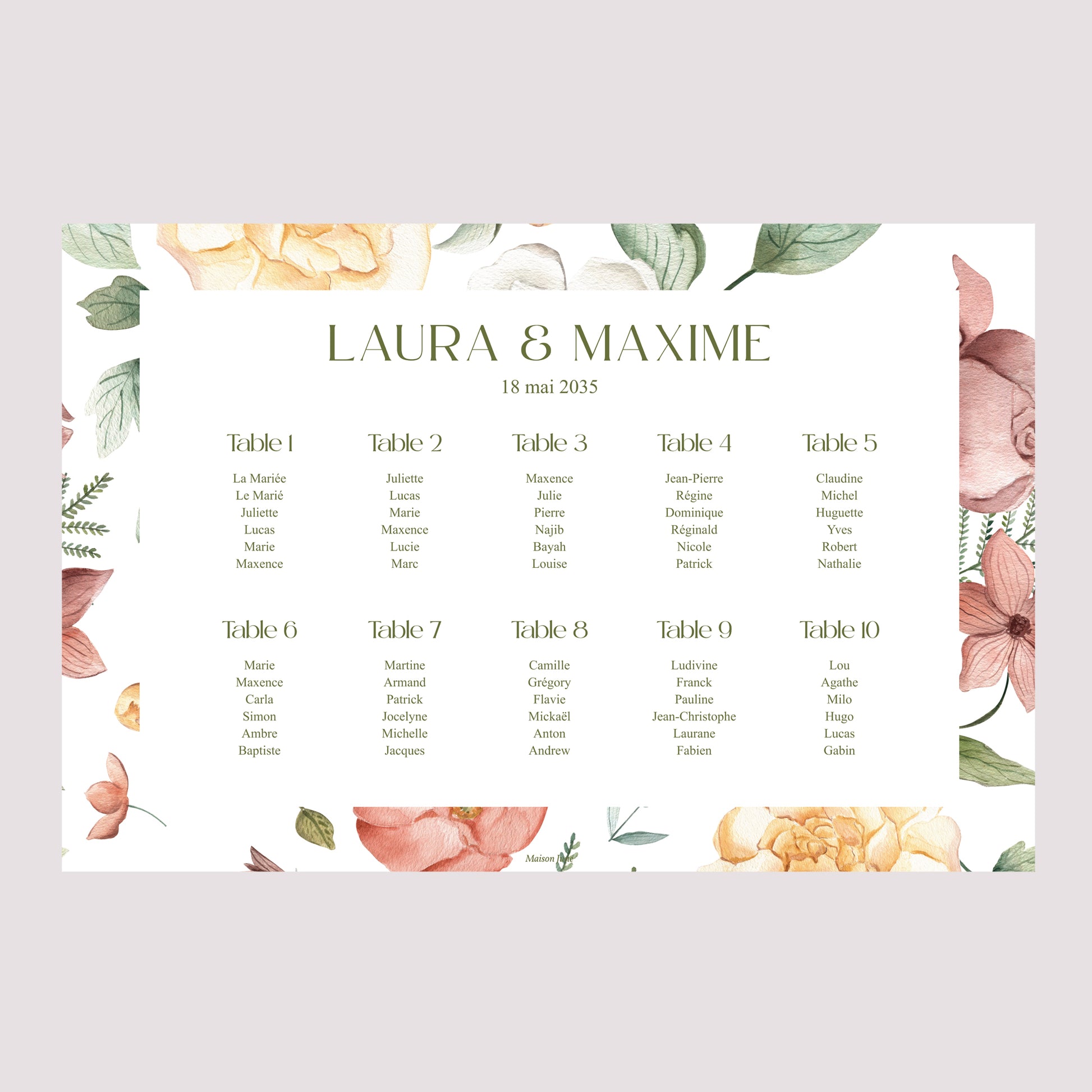 Plan de table Mariage Paysage 90 x 60 cm Jardin d'Amour photo N° 2