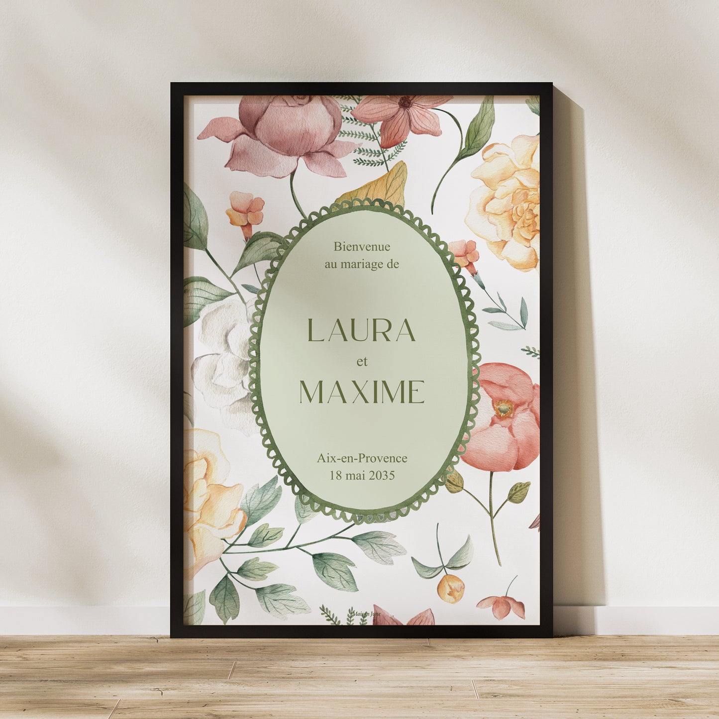 Panneau bienvenue Mariage Portrait 60 x 90 cm Jardin d'amour photo N° 1