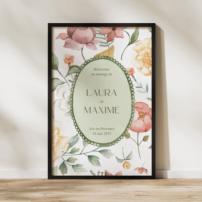 Panneau bienvenue Mariage Portrait 60 x 90 cm Jardin d'amour photo N° 1