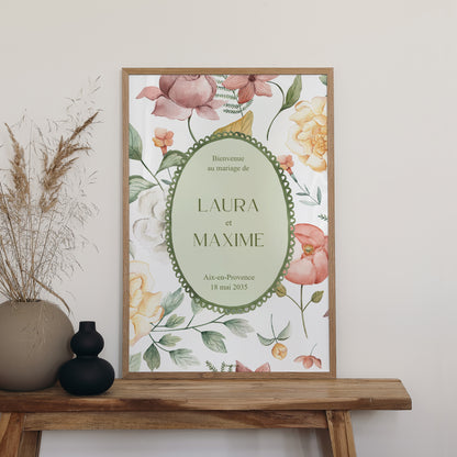 Panneau bienvenue Mariage Portrait 60 x 90 cm Jardin d'amour photo N° 2