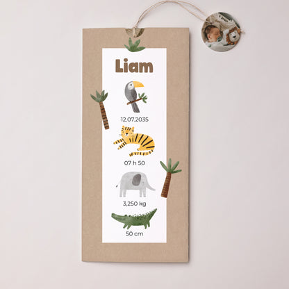 Faire-part Naissance Pochette portrait 2 cartes, étiquette Éveil Sauvage photo N° 1