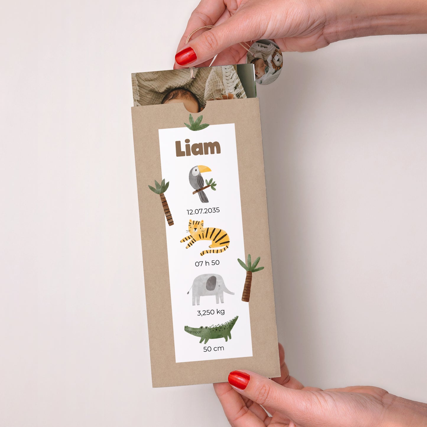 Faire-part Naissance Pochette portrait 2 cartes, étiquette Éveil Sauvage photo N° 2