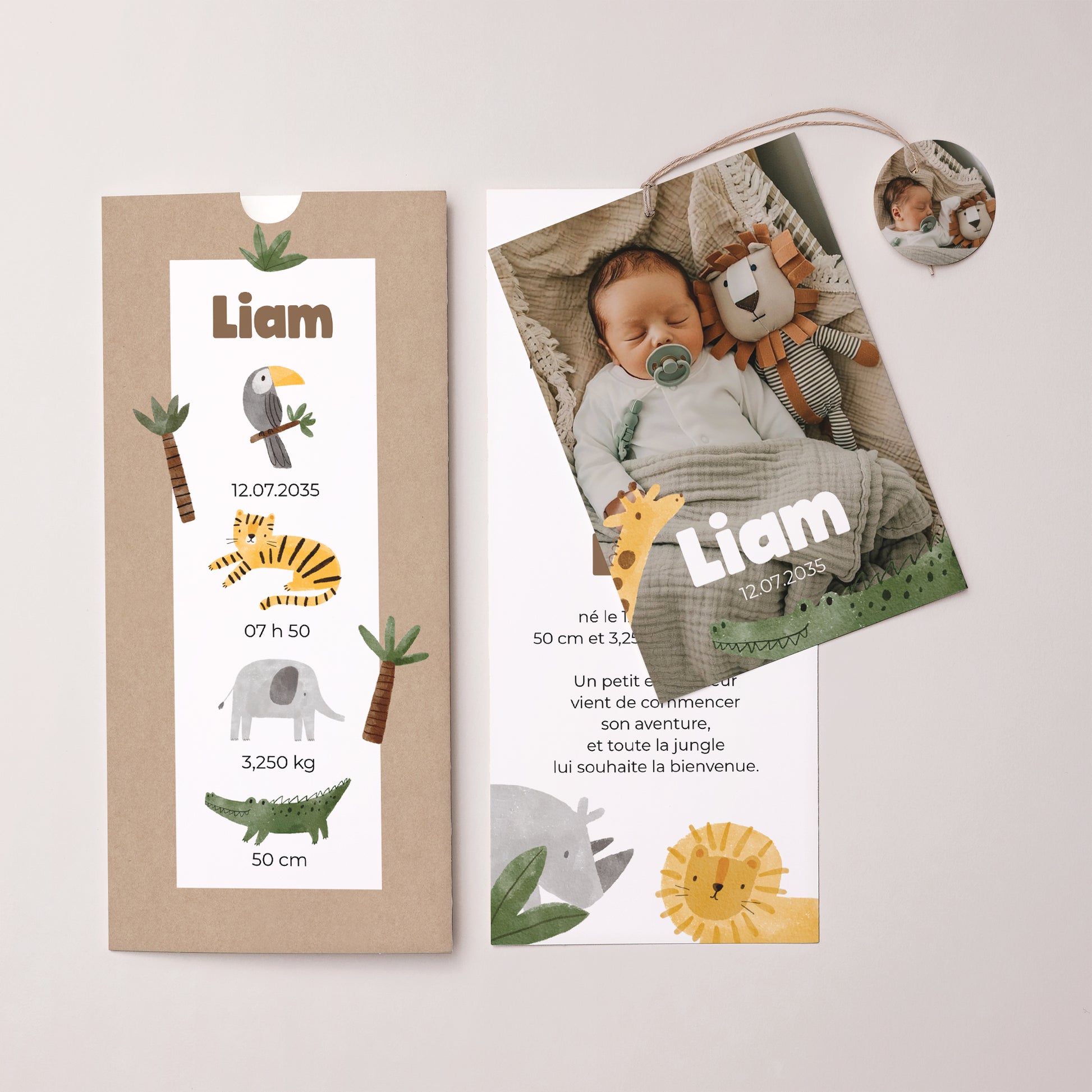 Faire-part Naissance Pochette portrait 2 cartes, étiquette Éveil Sauvage photo N° 3