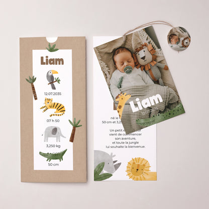 Faire-part Naissance Pochette portrait 2 cartes, étiquette Éveil Sauvage photo N° 3